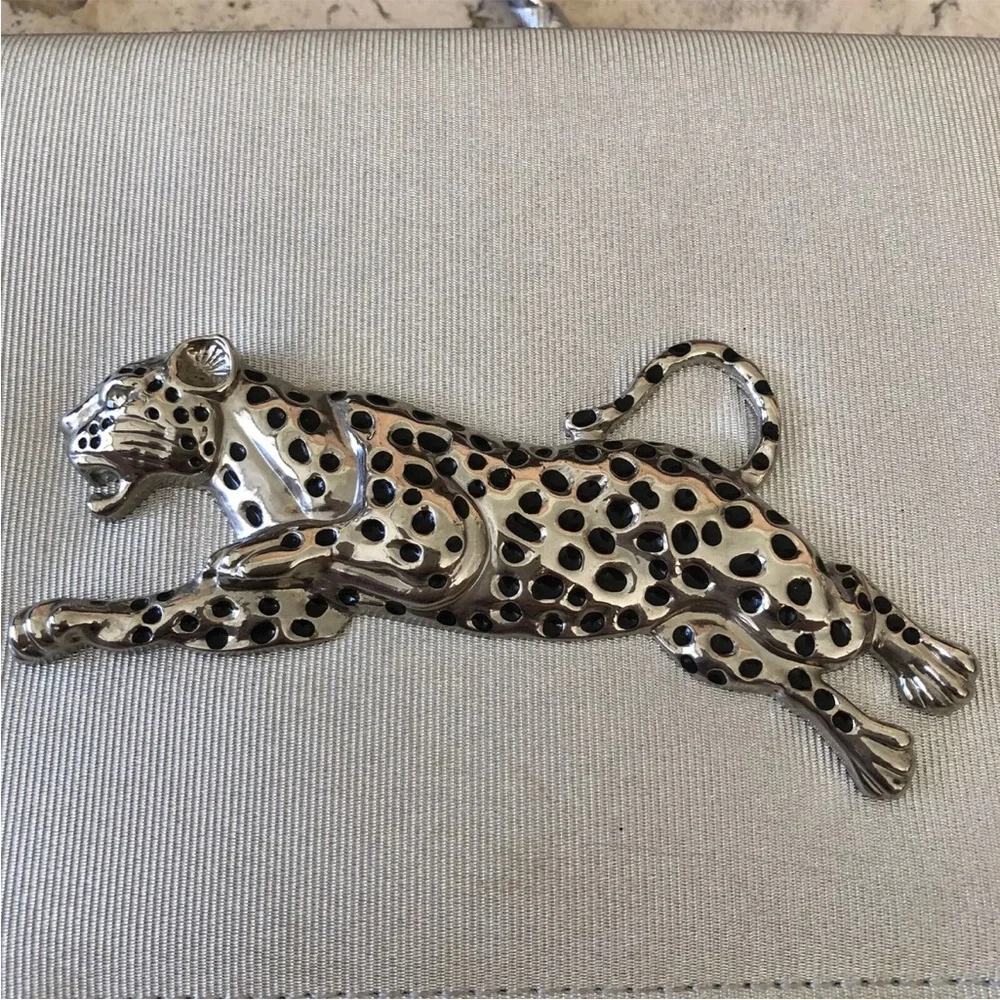 Nima Metal Cheetah Bag Silver Metallic Black Purse Cross Body Vintage 80s